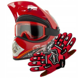 Atv dětský moto cross set: červená helma L (57-58), rukavice a brýle