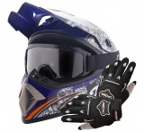 Atv akční set: Helma racing TATAN modrá S (55-56) + rukavice a brýle