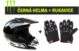 Atv moto set: Černá Monster style helma(58-59) + protiskluzové moto rukavice