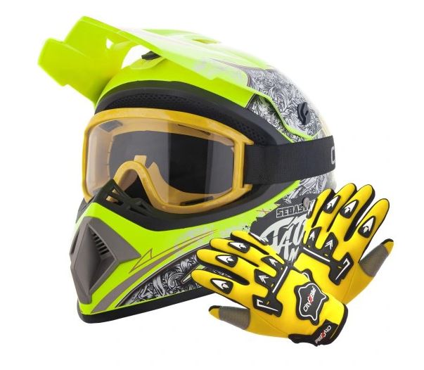 Atv akční set: Helma racing TATAN žlutá L (59-60 cm) + rukavice a brýle