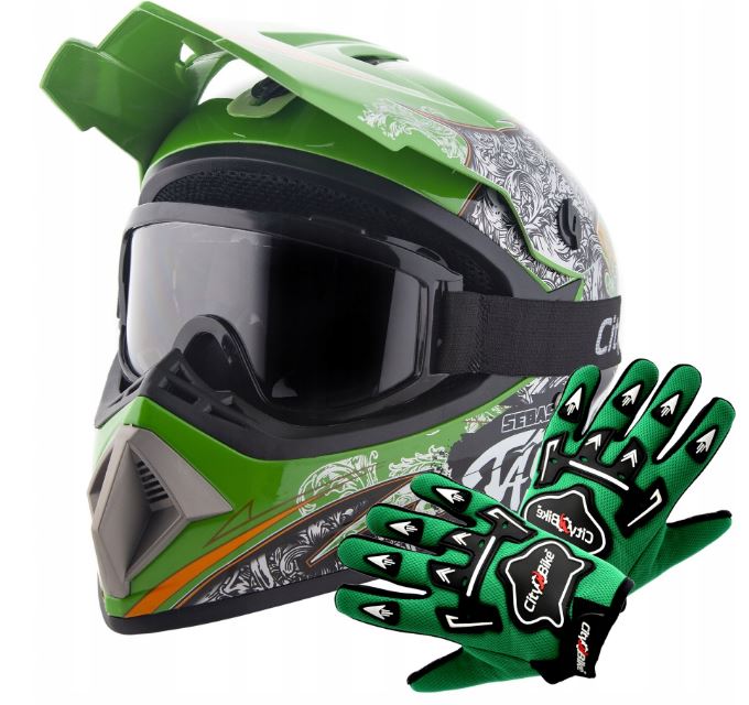 Atv akční set: Helma racing TATAN zelená M (57-58 cm) + rukavice a brýle