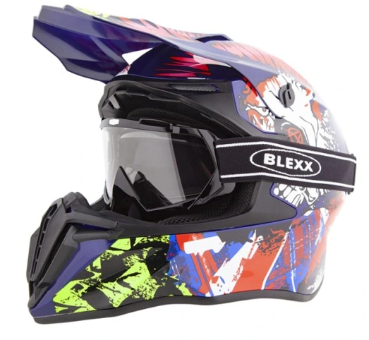 BLEXX motocross helma Color mix M (57-58 cm) SET + brýle
