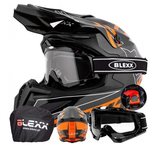 BLEXX motocross helma černo oranžová XL (61-62 cm) SET + brýle