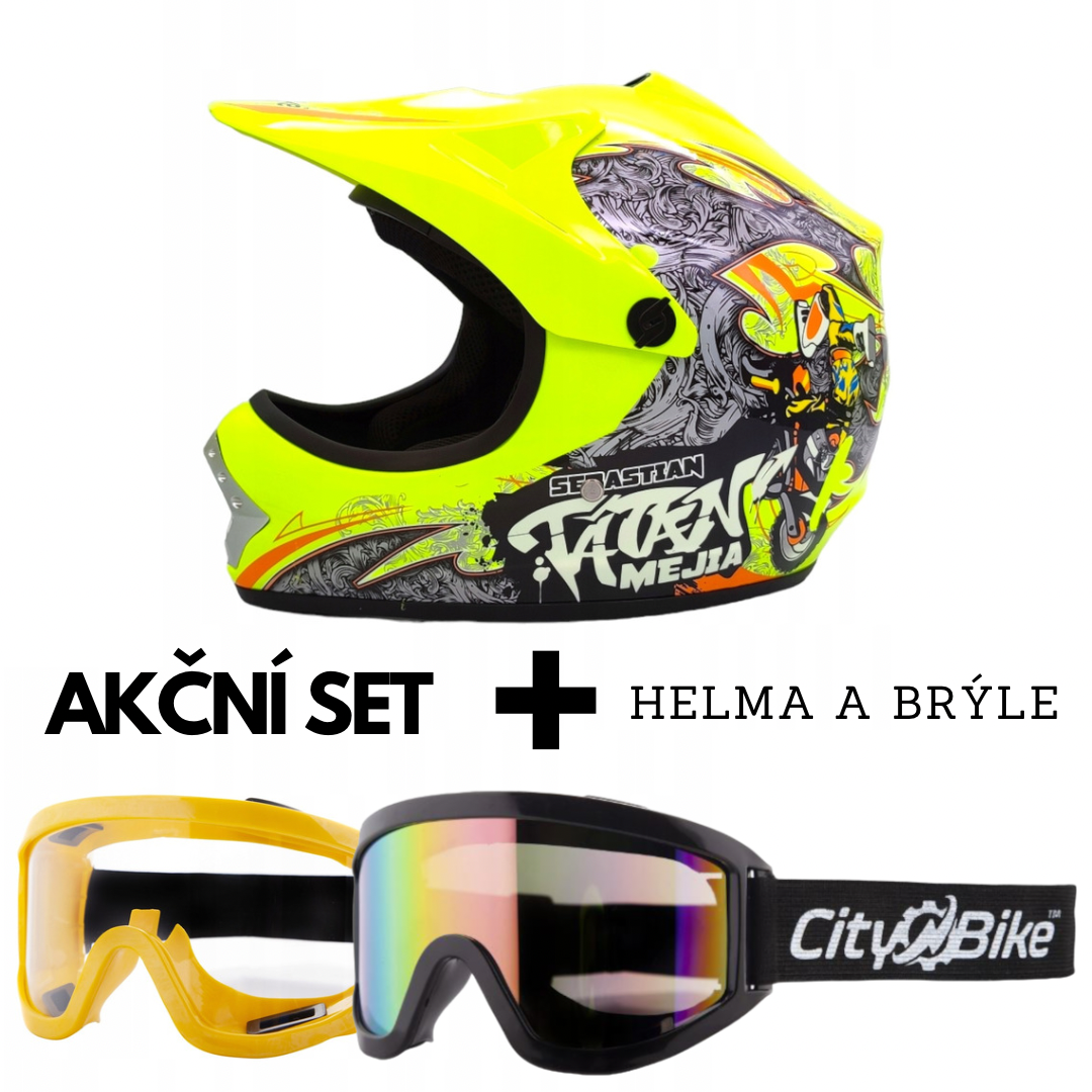 Výhodný dětský SET: žlutá helma a ochranné brýle 