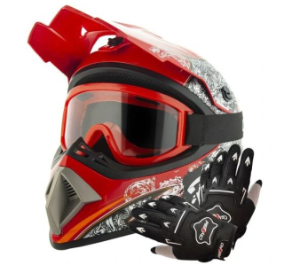 Atv akční set: Helma racing TATAN červená XS (53-54) + rukavice a brýle